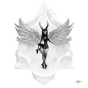 simple dark fairy imp laying on a branch large wings tattoo design idea