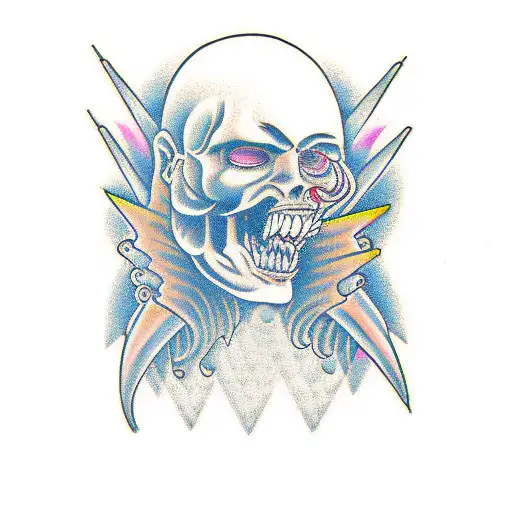 psychedelic face representing the release of struggles and weights tattoo design idea