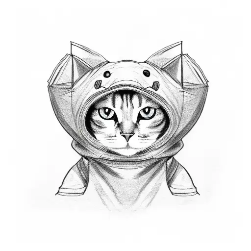a human wearing a hoodie that has cat ears eating popcorn  tattoo design idea