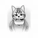 line sketch of a persob wearing a cat onesie eating popcorn tattoo design idea