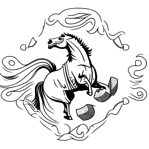 A realistic depiction of a horse mid-kick, with the quote 'Buck it like a bronco' elegantly incorporated tattoo design idea