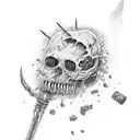 Rotting corpse impaled on spike tattoo design idea