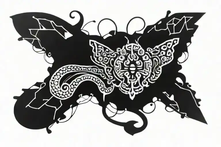 butterfly with snake heads as wings spread tattoo design idea