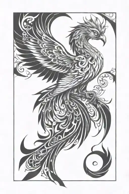 A phoenix made of intricate pronounced-geometric shapes, symbolizing growth transformation through quantum dimensions tattoo design idea