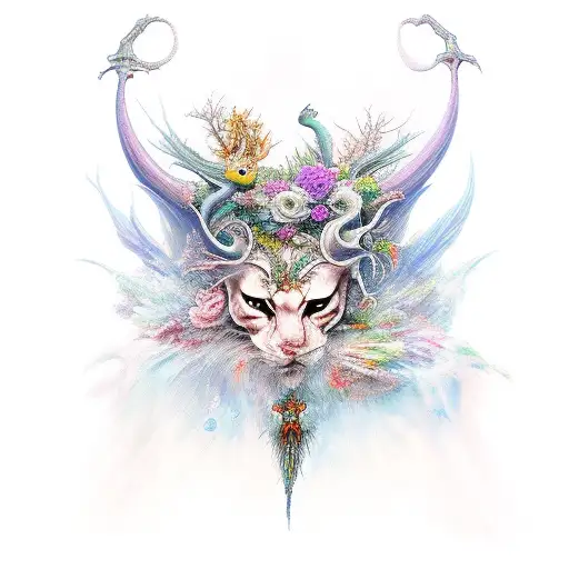 A painting palette with fantasy creatures emerging from the colors tattoo design idea
