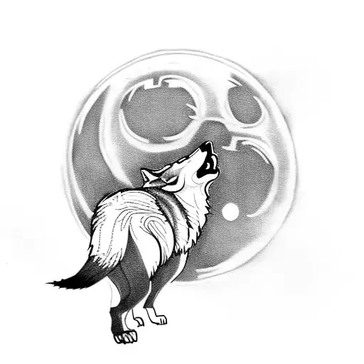 A wolf howling at a moon shaped like a soccer ball tattoo design idea