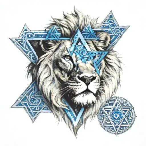 lion with blue star of david inside  1 eye tattoo design idea
