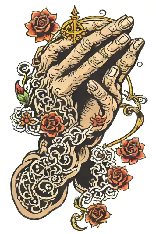 old school praying hands tattoo design idea