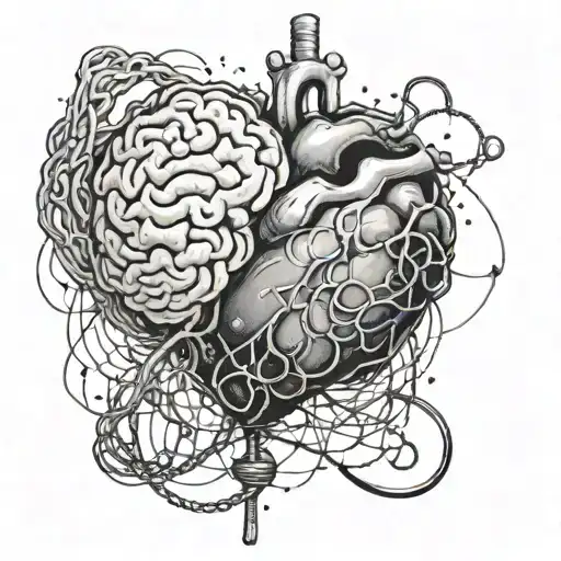A hand holding both a heart and brain with strings attached, symbolizing control over both emotion and logic tattoo design idea