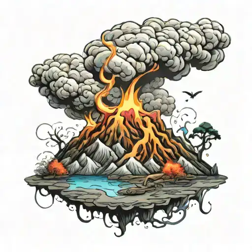 honey bunny violent volcano eruption tattoo design idea