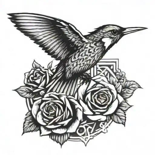 Van Halen logo; wolf face; Roman numerals; yellow rose; hummingbird  tattoo design idea