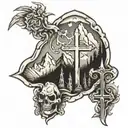 3 crosses and mountain peak tattoo design idea