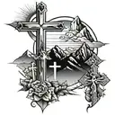 3 crosses and mountain peak tattoo design idea
