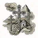 3 crosses and mountain peak tattoo design idea