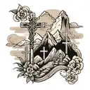 3 crosses and mountain peak tattoo design idea