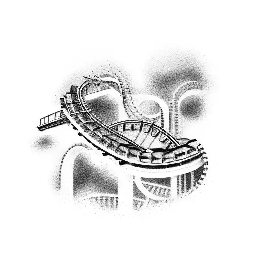 An adrenaline-filled dotwork tattoo depicting a thrilling roller coaster ride tattoo design idea