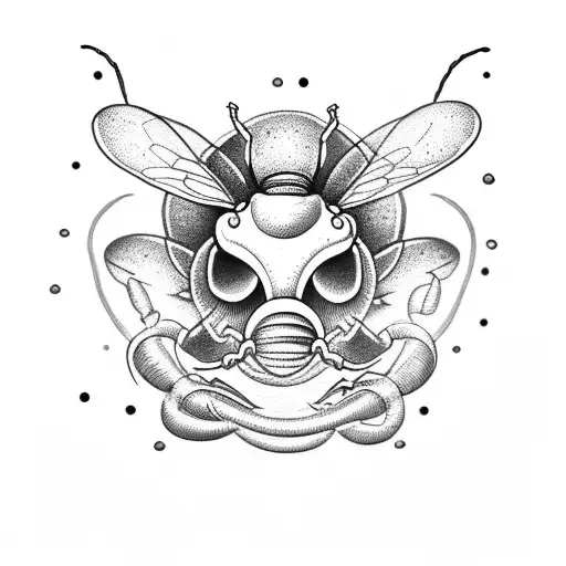 bee wildflower snake tattoo design idea