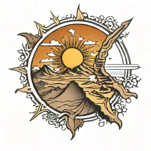 kurdistan map and sun rising tattoo design idea