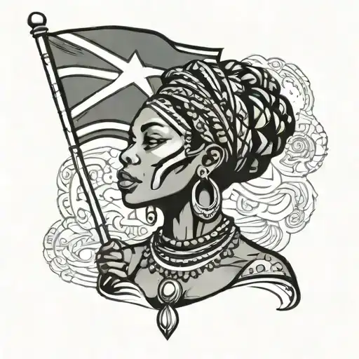 Black woman african flag tattoo design idea