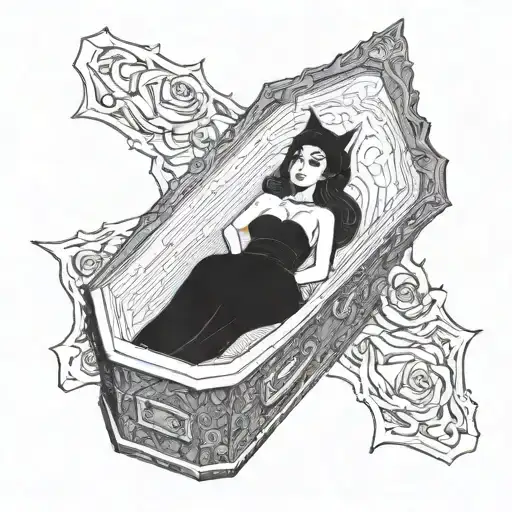 coffin with sexy witch inside  tattoo design idea
