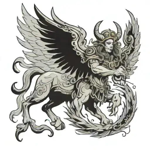 A valiant angel with feathered wings and a radiant halo locked in battle with a grotesque demon with horns, claws, and g tattoo design idea