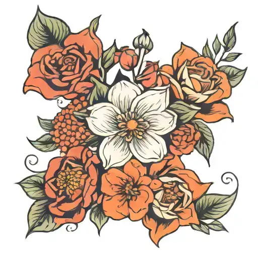 January, February, March Birth flowers tattoo design idea