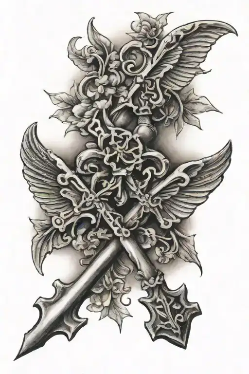 Crossed old Keys Rank of daysies tattoo design idea
