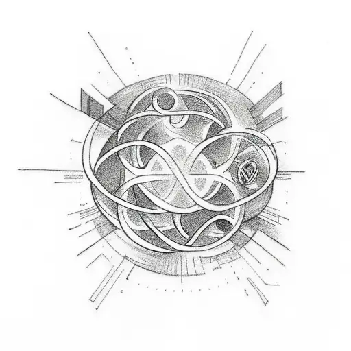 A sketch-style tattoo of Lino Luca's favorite things arranged in an infinity symbol tattoo design idea