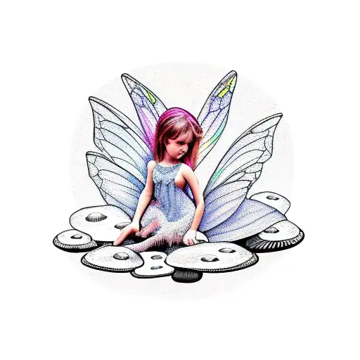 Melancholic Fairy Lying On A Mushroom tattoo design idea