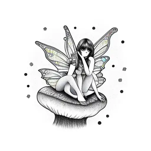 Melancholic Fairy Lying On A Mushroom tattoo design idea