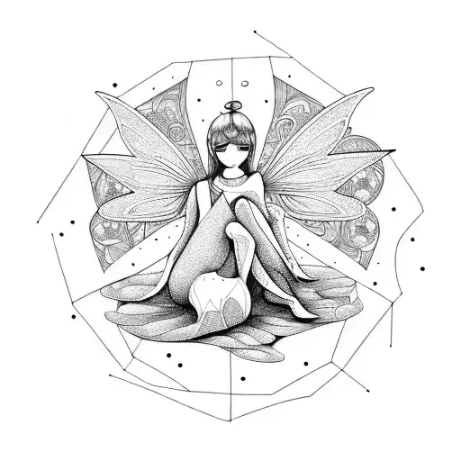 Melancholic Fairy Lying On A Mushroom tattoo design idea