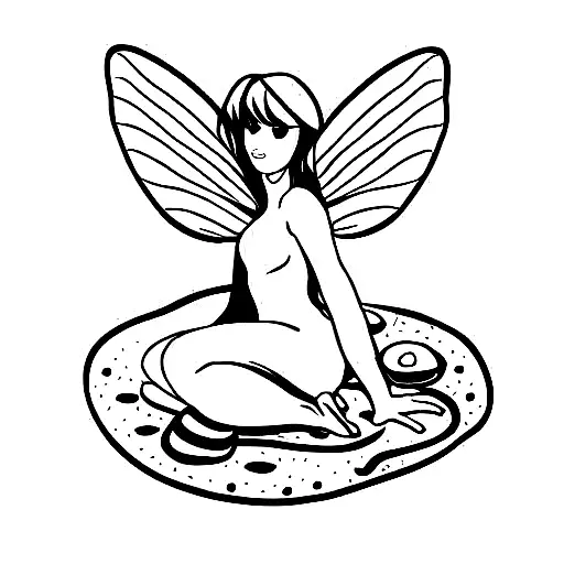 fairy lying on a mushrooms tattoo design idea