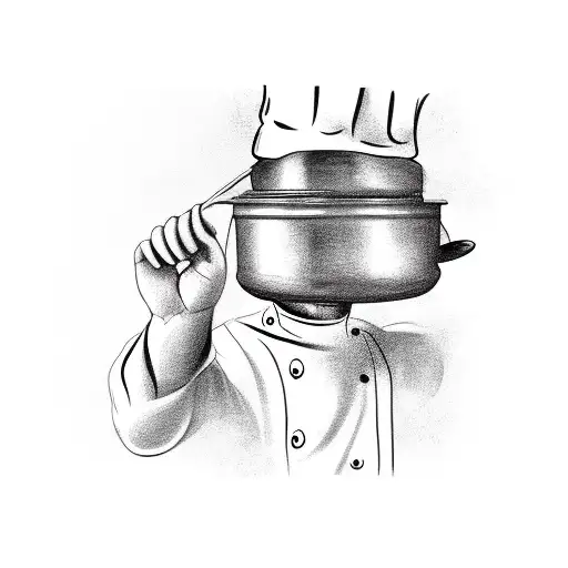 A chef's hand holding a spoon with steam rising from it tattoo design idea