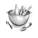 A mixing bowl with utensils and ingredients tattoo design idea