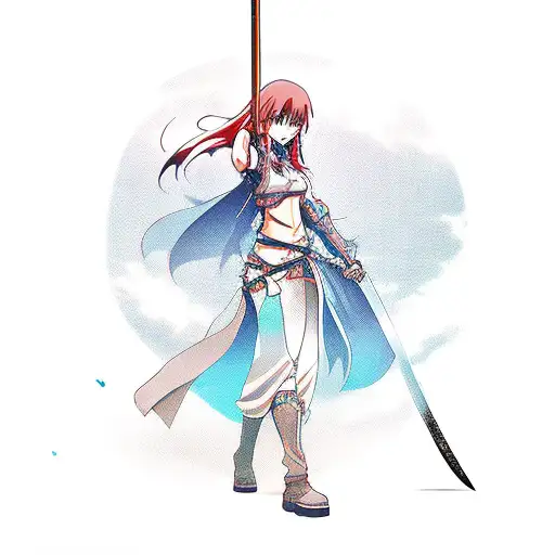 female Anime character wielding a sword. like in demon slayer  tattoo design idea