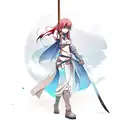 female Anime character wielding a sword. like in demon slayer  tattoo design idea