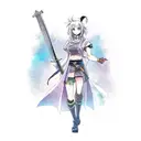 female Anime character wielding a sword. like in demon slayer  tattoo design idea