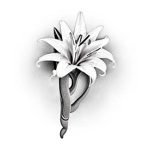 garden with Lillies, tulips and daffodils with a farm sign saying snake farm bjj tattoo design idea