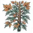 redwood trees and maple leaves tattoo design idea