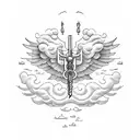 caduceus ( Hermes staff) with clouds around it tattoo design idea