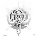 caduceus ( Hermes staff) with clouds around it tattoo design idea