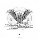 caduceus ( Hermes staff) with clouds around it tattoo design idea