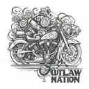 Outlaw nation music lyrics wrapped around a Harley Davidson engine, blending your passions for music and motorcycles tattoo design idea