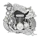 Outlaw nation music lyrics wrapped around a Harley Davidson engine, blending your passions for music and motorcycles tattoo design idea