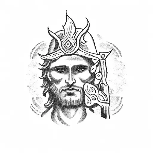 San Judas with clouds in the background tattoo design idea