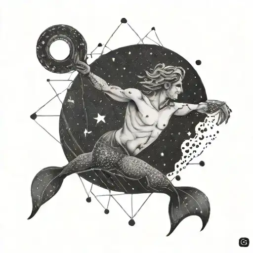 A swimming Libra constellation with a merman silhouette tattoo design idea