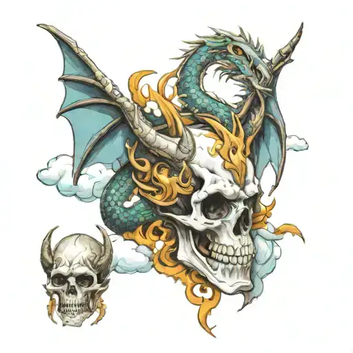 Dragons with cloud back ground, world of warcaft, skull, temple tattoo design idea