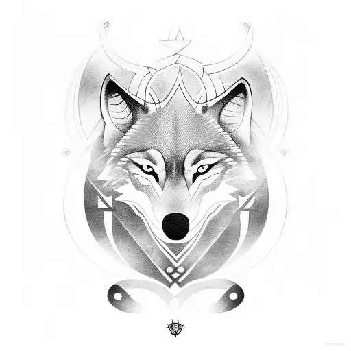 Nordic wolf with runes, symbols of personal growth and death. Include Web of spiderman and the name "Betsabe" tattoo design idea