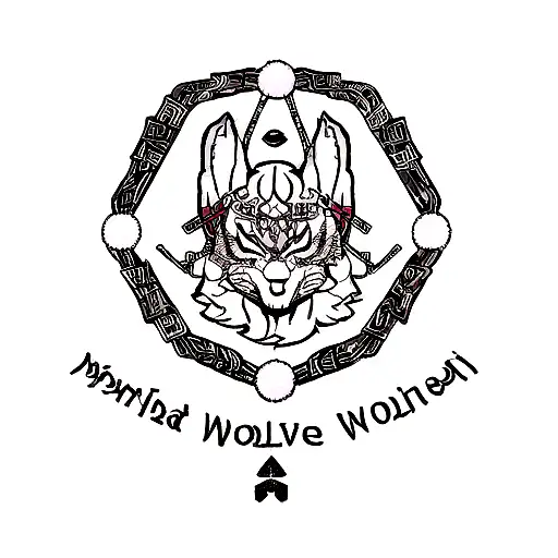 Nordic wolf with runes, symbols of personal growth and death. Include Web of spiderman and the name "Betsabe". tattoo design idea