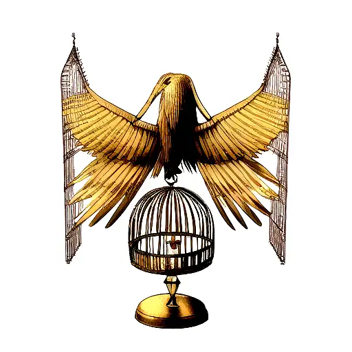 wings of freedom and golden cage tattoo design idea